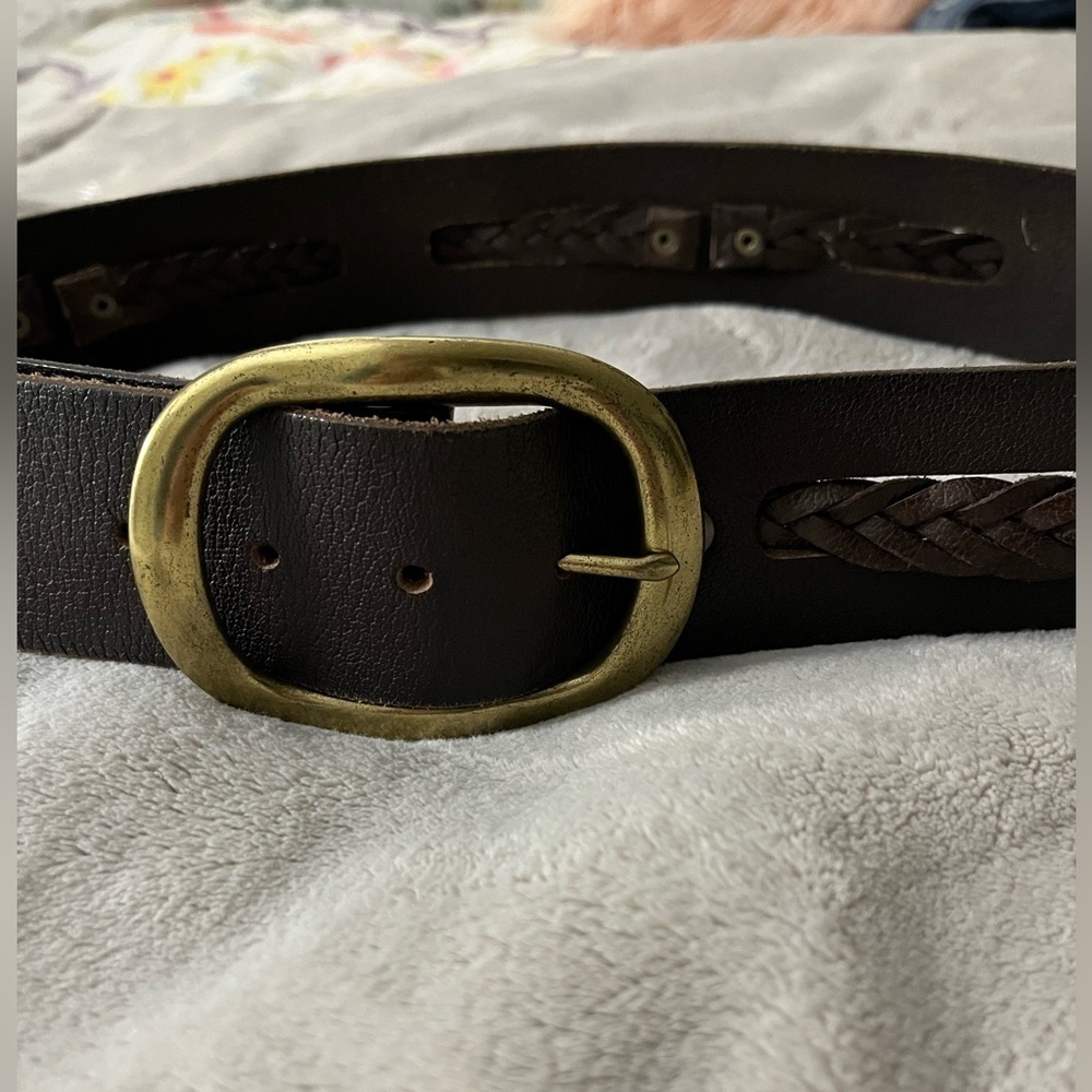 Linea Pelle Genuine Leather with Braiding antique Bronze Studs and Buckle Large